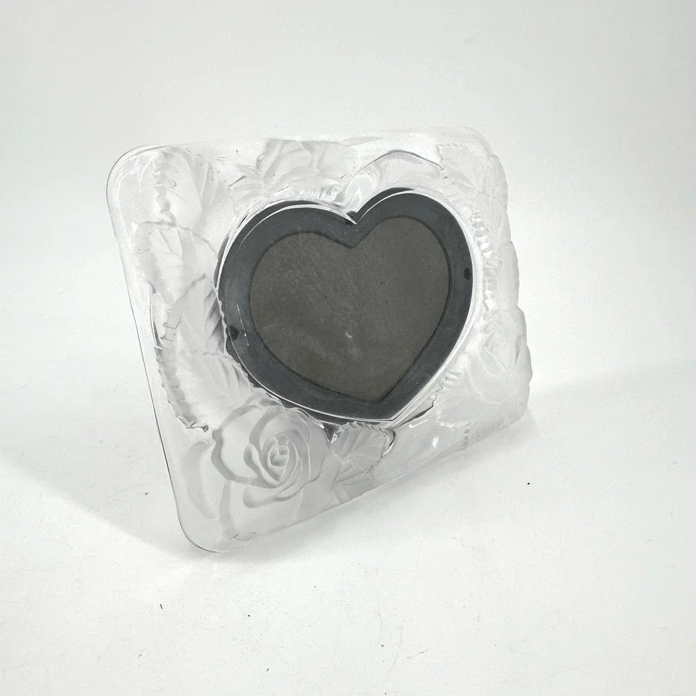 Vintage Crystal Glass Heart Photo Frame Made in Japan 2